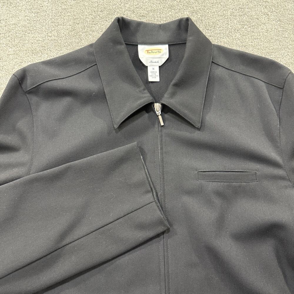 Talbots Womens Black Stretch Zip Front‎ Jacket Medium Collared Long Sleeve Top